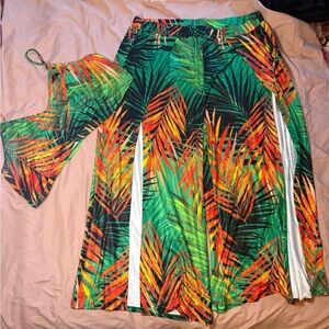 SHEIN Vibrant Leaf Print Skirt Set